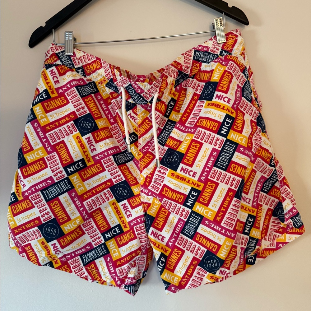 Faconnable Red and Yellow Swim Trunks Vibrant Design